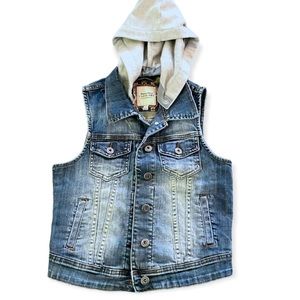 Denim Vest Hood Gray Layered Punk Grunge Skater Streetwear I Love H81 Size Small